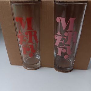 Set of 2 Drinking Glasses MERRY Pink & Red